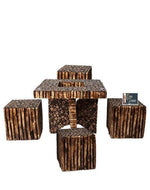 Wooden Antique Square Shaped Coffee Table With 4 Stool