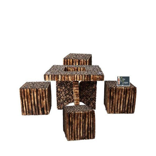 Wooden Antique Square Shaped Coffee Table With 4 Stool
