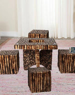 Wooden Antique Square Shaped Coffee Table With 4 Stool - Bloomart