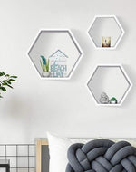 Hexagonal Shape Wooden Floating Wall Shelves Set of 3