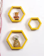 Hexagonal Shape Wooden Floating Wall Shelves Set of 3 - WoodenTwist