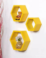 Hexagonal Shape Wooden Floating Wall Shelves Set of 3