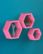 Hexagonal Shape Wooden Floating Wall Shelves Set of 3 - WoodenTwist
