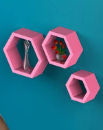 Hexagonal Shape Wooden Floating Wall Shelves Set of 3