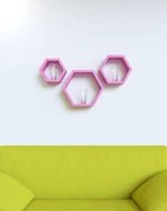Hexagonal Shape Wooden Floating Wall Shelves Set of 3