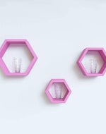 Hexagonal Shape Wooden Floating Wall Shelves Set of 3