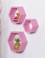 Hexagonal Shape Wooden Floating Wall Shelves Set of 3