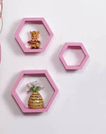 Hexagonal Shape Wooden Floating Wall Shelves Set of 3