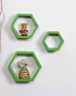 Hexagonal Shape Wooden Floating Wall Shelves Set of 3