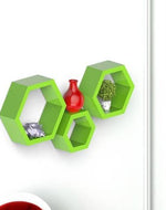 Hexagonal Shape Wooden Floating Wall Shelves Set of 3