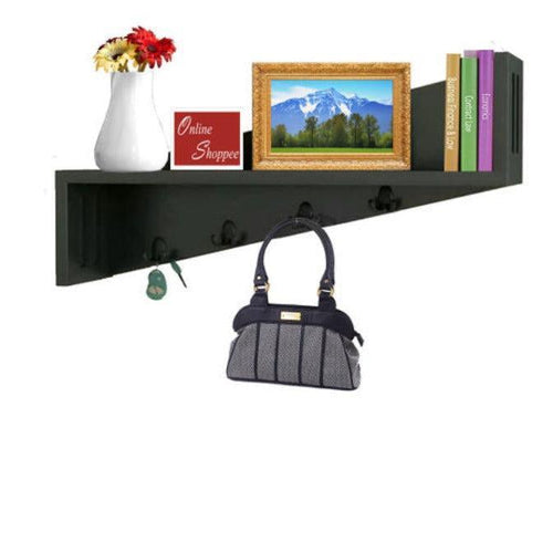 Wooden Plegable Wall Shelf With Key Hooks