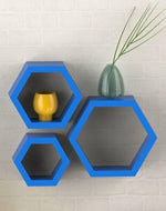 Hexagonal Shape Wooden Floating Wall Shelves Set of 3