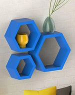Hexagonal Shape Wooden Floating Wall Shelves Set of 3