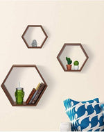 Hexagonal Shape Wooden Floating Wall Shelves Set of 3