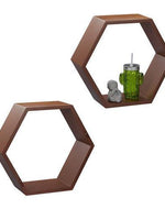 Hexagonal Shape Wooden Floating Wall Shelves Set of 3
