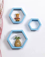 Hexagonal Shape Wooden Floating Wall Shelves Set of 3 - WoodenTwist