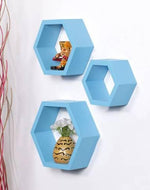 Hexagonal Shape Wooden Floating Wall Shelves Set of 3