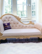 Vintage Teak Wood Handcrafted Deewan Chaise Lounge (Golden) - Bloomart