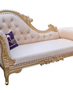 Vintage Teak Wood Handcrafted Deewan Chaise Lounge (Golden)