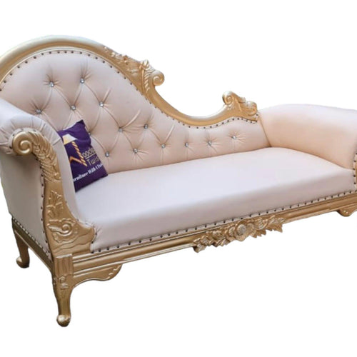 Vintage Teak Wood Handcrafted Deewan Chaise Lounge (Golden)