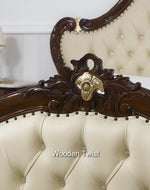 Teak Wood Queen Size Bed Hand Carved With Cushioned Design
