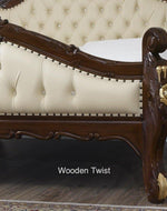 Teak Wood Queen Size Bed Hand Carved With Cushioned Design