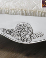 Silver Queen Size Teak Wood Bed Hand Carved with Cushioned Design