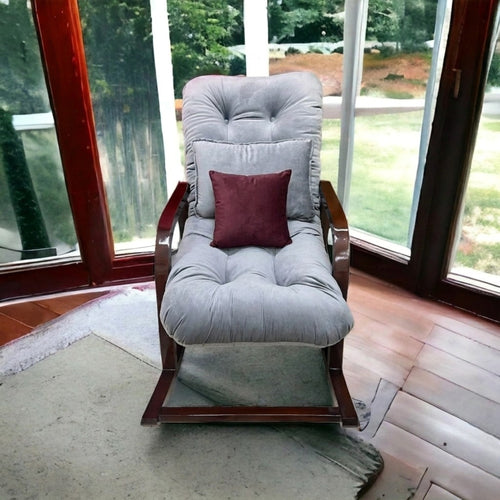 Bloomart Fleecy Handmade With Comfortable Cushion Backrest Rocking Chair ( Walnut Finish )