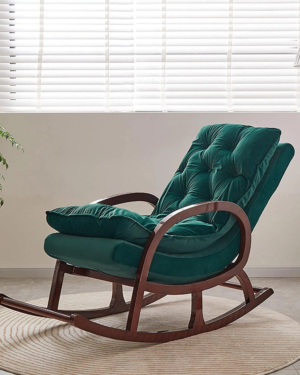 Wooden Rocking Chair Colonial and Traditional Super Comfortable Cushion (Walnut Finish)