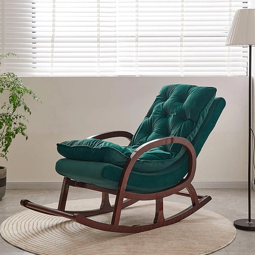 Wooden Rocking Chair Colonial and Traditional Super Comfortable Cushion (Walnut Finish)