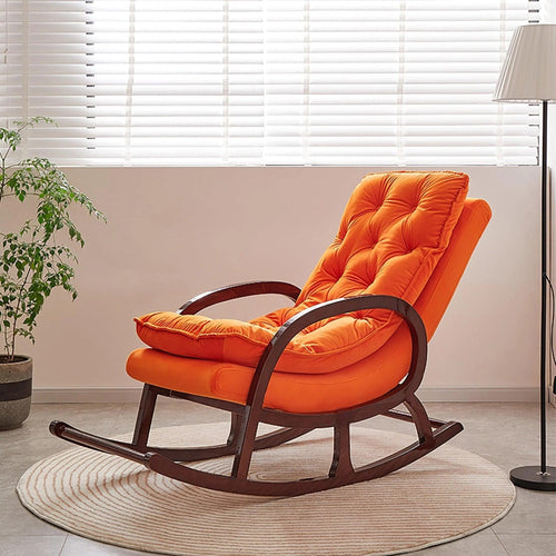 Wooden Rocking Chair Colonial and Traditional Super Comfortable Cushion (Walnut Finish)