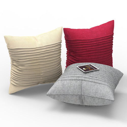 Wooden Fabrahome Abstract Square Jute Cushion Cover Set of 3 ( Multicolor )