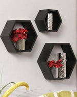 Hexagonal Shape Wooden Floating Wall Shelves Set of 3