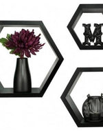 Hexagonal Shape Wooden Floating Wall Shelves Set of 3