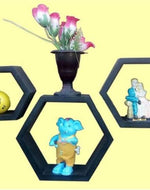Hexagonal Shape Wooden Floating Wall Shelves Set of 3