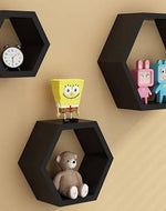 Hexagonal Shape Wooden Floating Wall Shelves Set of 3