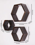 Hexagonal Shape Wooden Floating Wall Shelves Set of 3