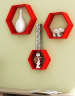 Hexagonal Shape Wooden Floating Wall Shelves Set of 3