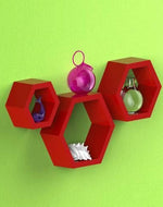 Hexagonal Shape Wooden Floating Wall Shelves Set of 3
