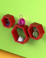 Hexagonal Shape Wooden Floating Wall Shelves Set of 3
