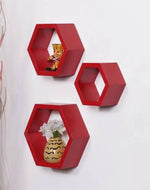 Hexagonal Shape Wooden Floating Wall Shelves Set of 3