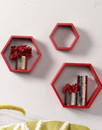 Hexagonal Shape Wooden Floating Wall Shelves Set of 3
