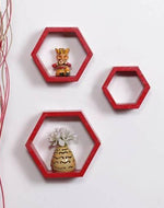 Hexagonal Shape Wooden Floating Wall Shelves Set of 3