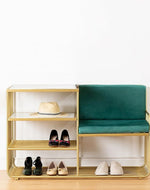 Vermount Solid Metal Bench Shoe Rack in Golden Finish.