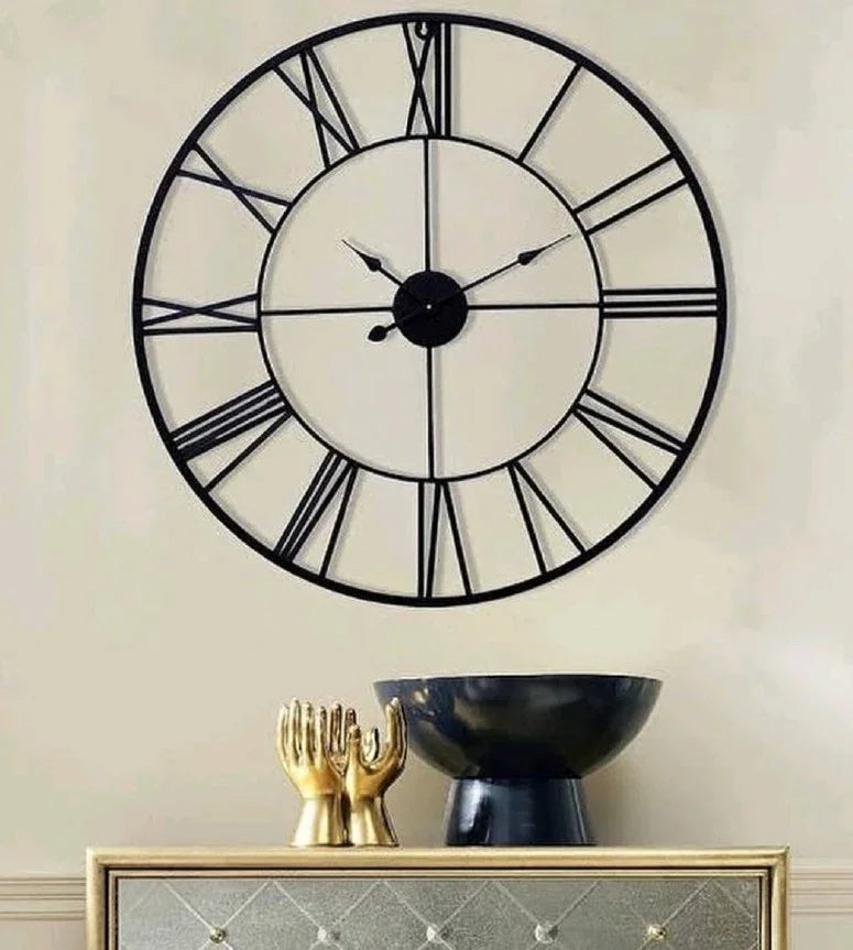 Black Roman Metal Wall Clock 24Inch