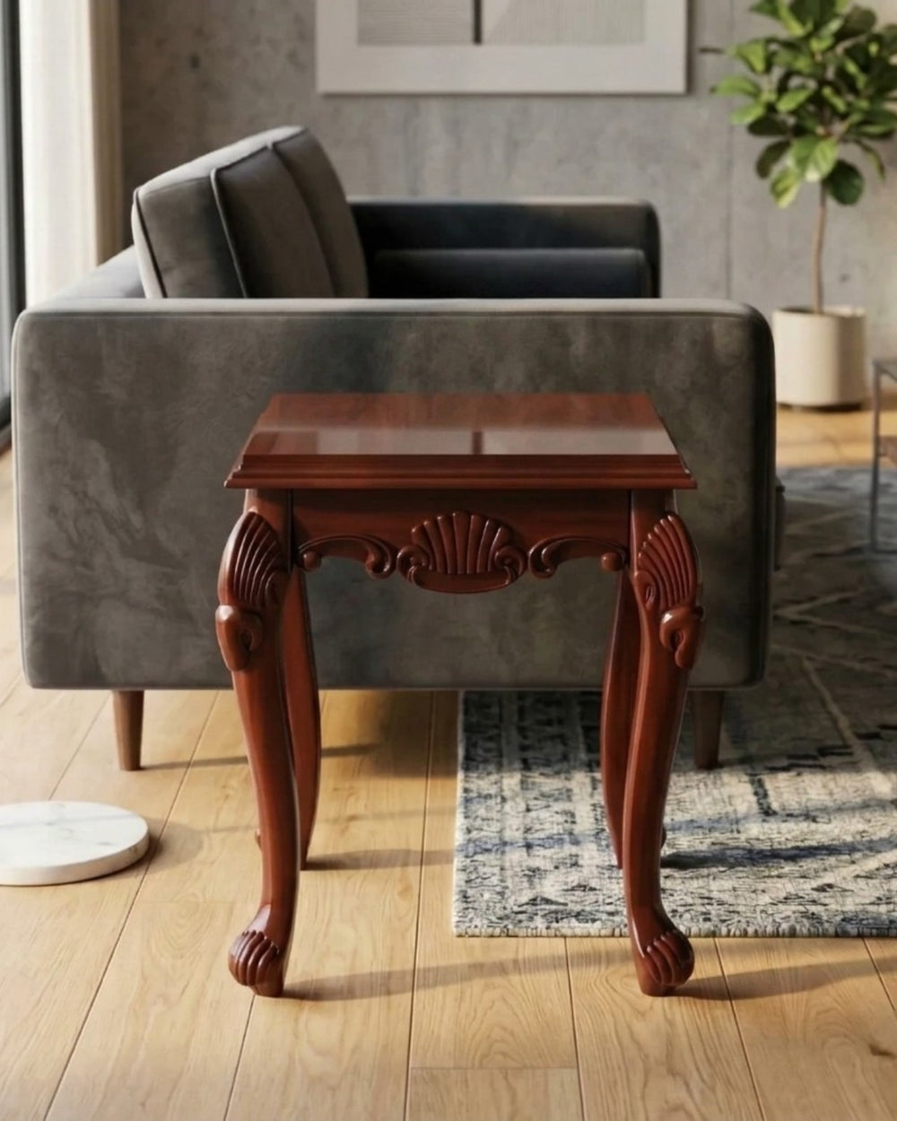 Bloomart Gracious Hand Carved Teak Wood End Table for Home Décor