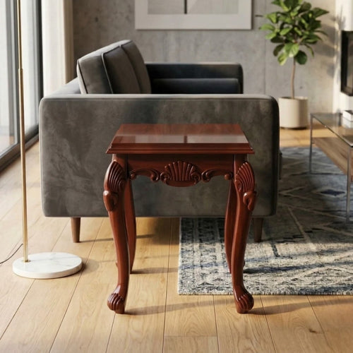 Bloomart Gracious Hand Carved Teak Wood End Table for Home Décor