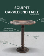 Bloomart Sculpte Hand Carved Solid Wood End Table