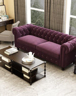 Graceful 3 Seater Velvet Rolled Arm Chesterfield Sofa - Bloomart
