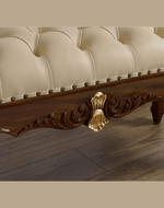 Bloomart Baroque Style Hand Carved Teak Wood Button Tufted Bench (Walnut and Gold Leaf)
